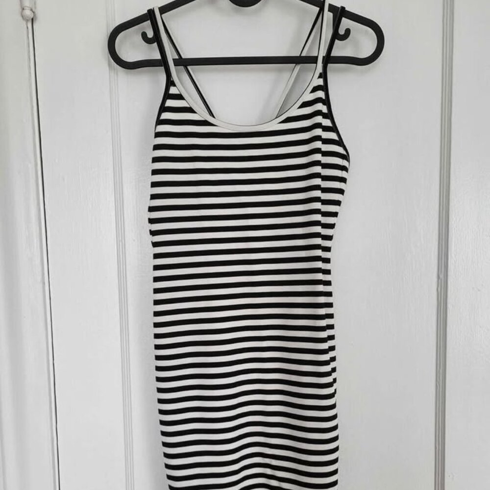 H&M Divided Strappy Bodycon Black and White Striped Mini Dress Size 4